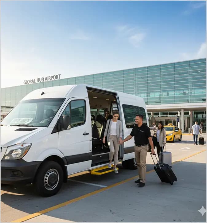 Airport transfer van.